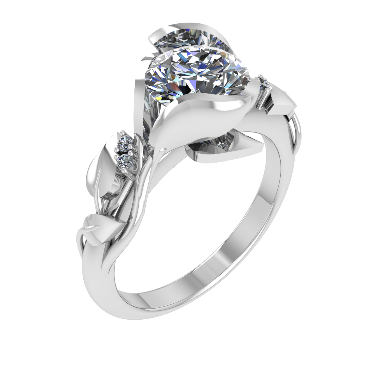 FLORAL ACCENTED  7.50mm ROUND ENGAGEMENT RING